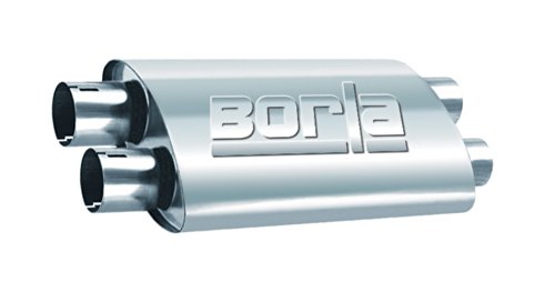 BORLA 400287 ProXS ProXS Muffler 2.25" Dual Inlet/ 2.25" Dual Outlet, 4" x 9.5" Oval, 19" Long Body, 24" Overall Length. Internal X-Pipe. Universal Part. Reversible Design.