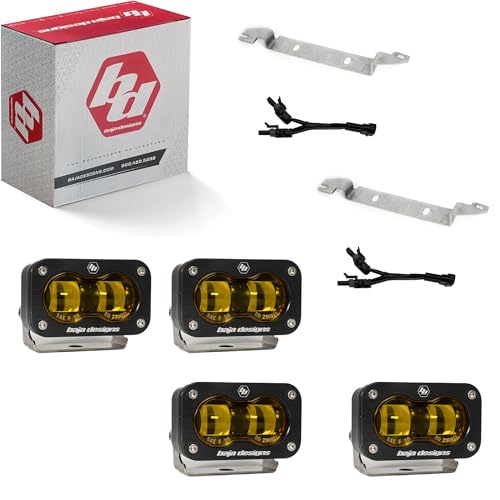 Baja Designs S2 SAE LED Fog Light Kit for Toyota 4Runner 2025+ (Non-TRD Pro) - Street Legal, 4 PCS LED with Mounting Brackets, Adapter Harness - OEM Switch Compatible (SAE Spot Lens; Baja Amber)