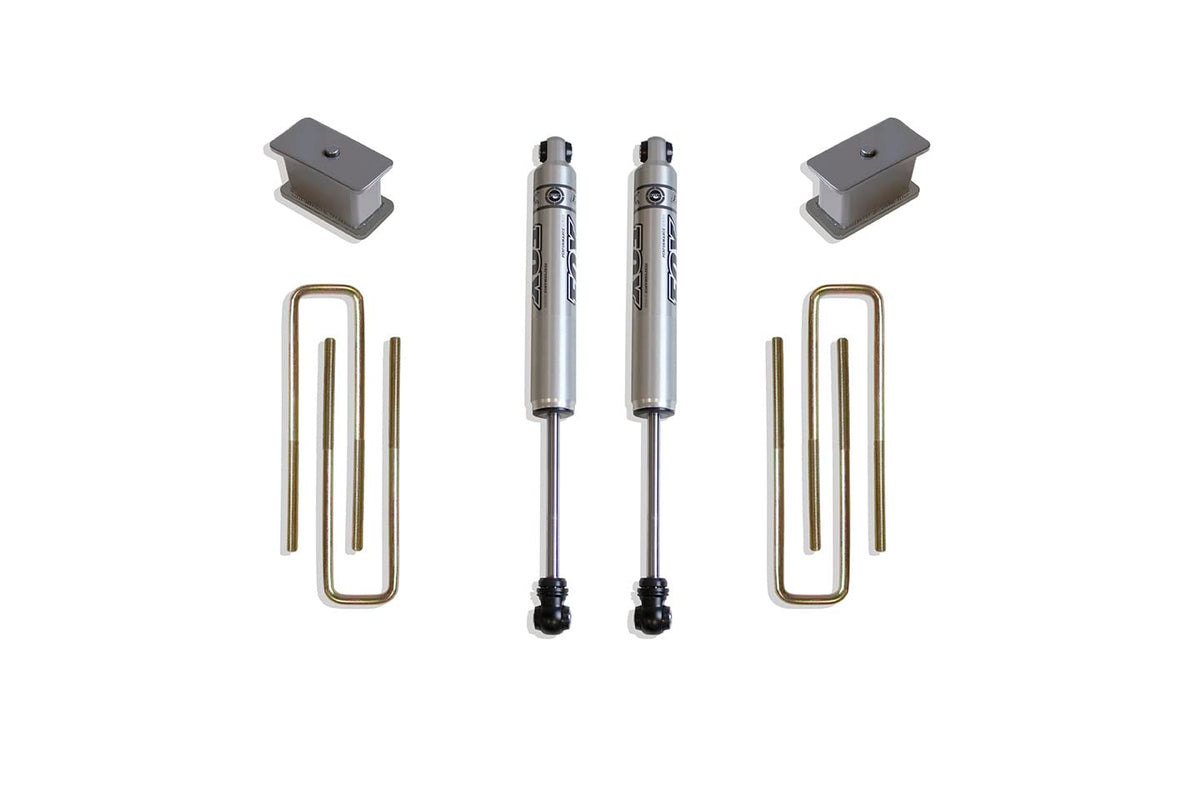 MaxTrac SUSPENSION'S Part# 901330F is A Rear Box KIT Including 3" Lift Blocks, U-Bolts & A Pair of Fox 2.0 Performance Series Rear Shocks