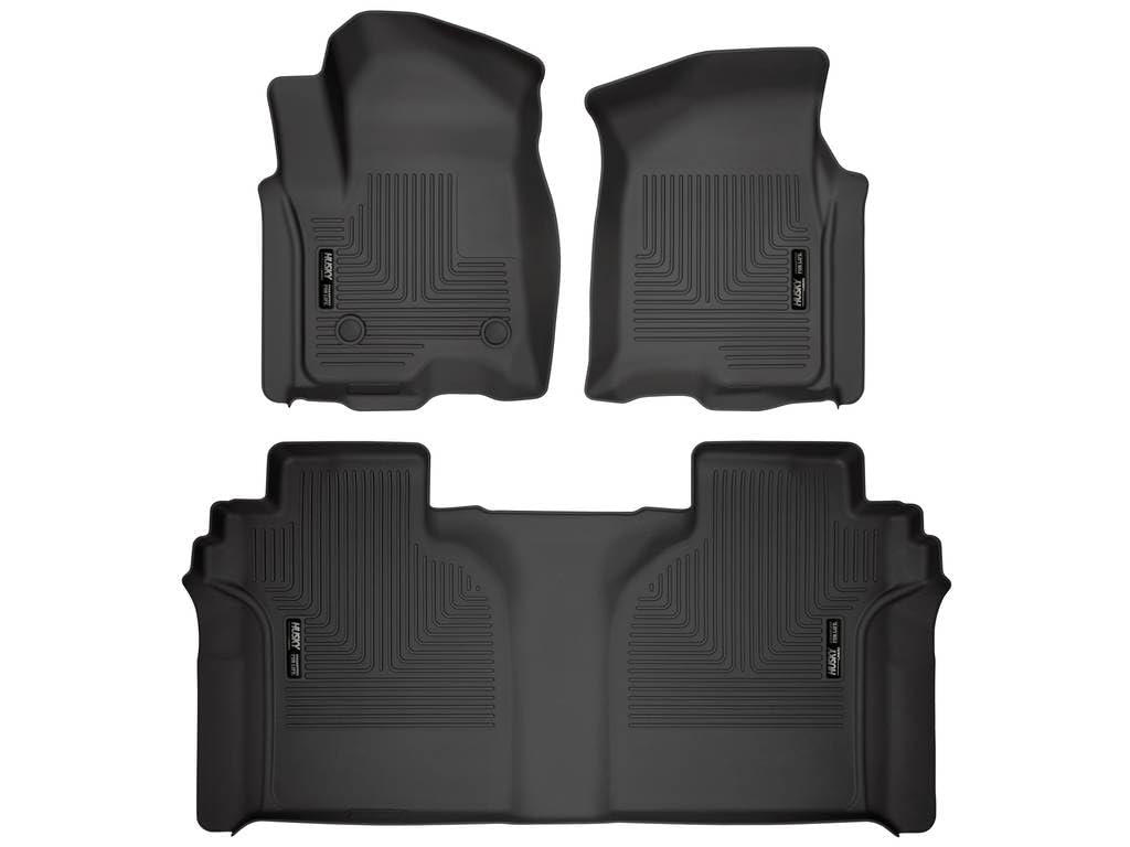 Husky Liners Weatherbeater Floor Mats | Fits 2019 - 2025 Chevrolet Silverado & GMC Sierra 1500; 2020-2025 Silv./Sierra 2500/3500 Crew Cab w/Carpet & Underseat Stg | Front & 2nd Row, 3-pc Black - 94021