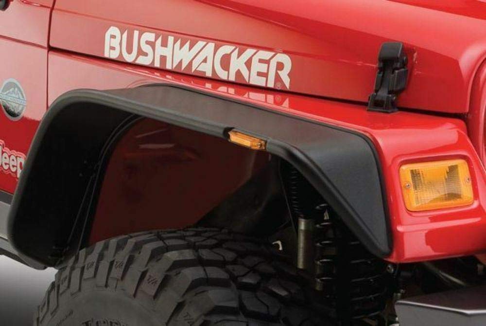 Bushwacker Jeep Flat Style Front Fender Flares | 2-Piece Set, Black, Textured Finish | 10055-07 | Fits 1997-2006 Jeep Wrangler TJ