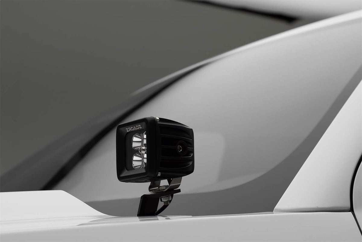 ZROADZ Ditch Hood Hinge LED Kit - Compatible w/ 2014-2018 GMC Sierra 1500 - Incl. (2) 3 Inch LED Pod Lights - Mild Steel Gloss Black Finish - Bolt-On Easy Installation - PN #Z362081-KIT2
