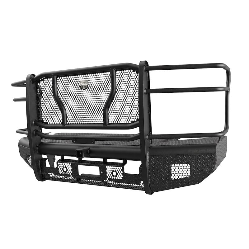 Cattleman HD 2122PRW Front Bumper with Grille Guard Fits Chevrolet Silverado 2500/3500 HD 2020-2023 Gloss Black Powder-Coated Steel 1-Piece Bolt-On Punch Plate Screen 2 Inch Receiver Hitch