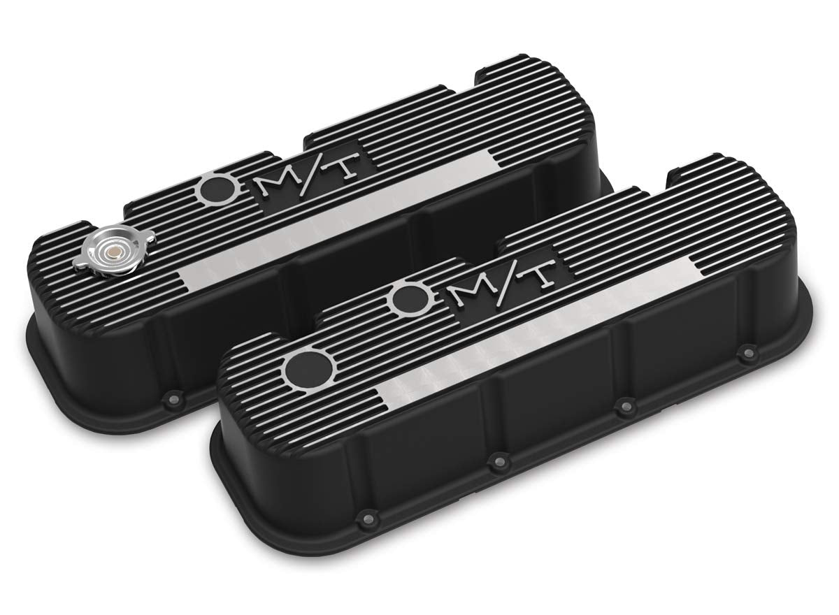 Holley 241-152 Tall M/T Valve Covers - Satin Black with Machined Fins/Logo