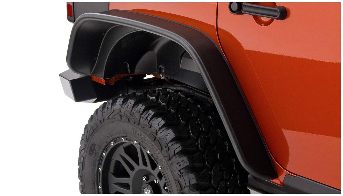 Bushwacker Jeep Flat Style Rear Fender Flares | 2-Piece Set, Black, Textured Finish | 10050-07 | Fits 2007-2018 Jeep Wrangler JK Unlimited 4-Door