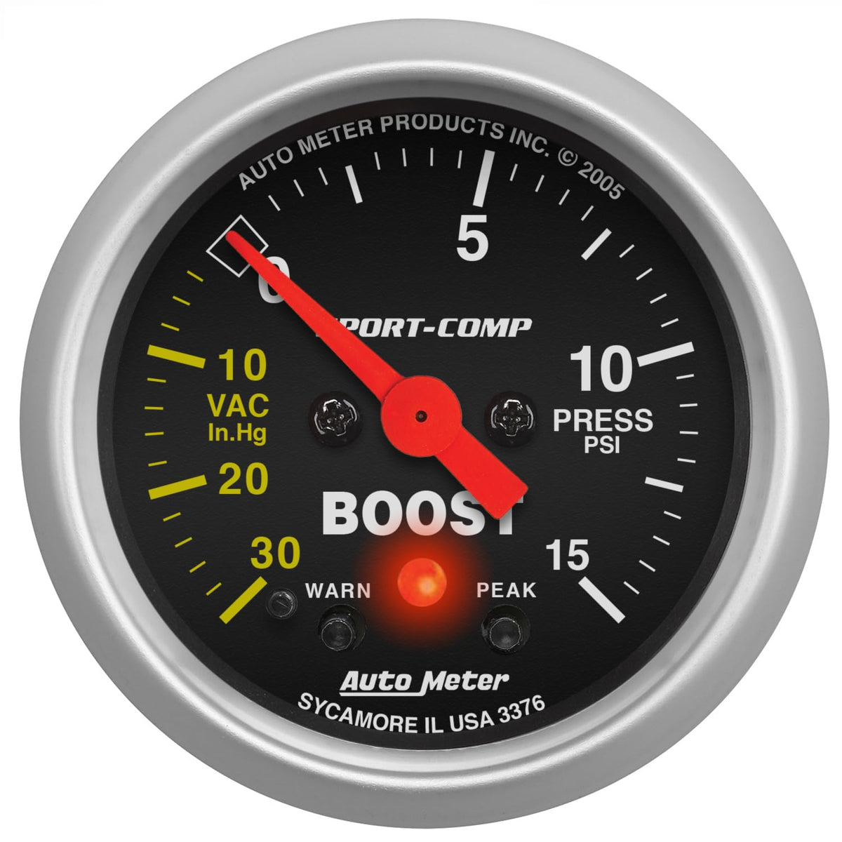 Auto Meter 3376 Sport-Comp Electric Boost/Vacuum Gauge,2.3125 in.