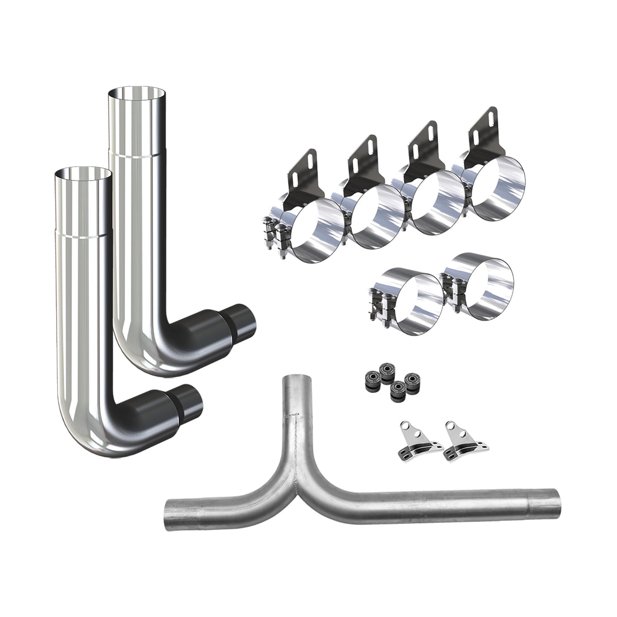 RoadWorks 8" Exhaust Kit for Peterbilt with Reduced Picket Elbows, Clamps, and Y Pipe | EXKITPB18HD
