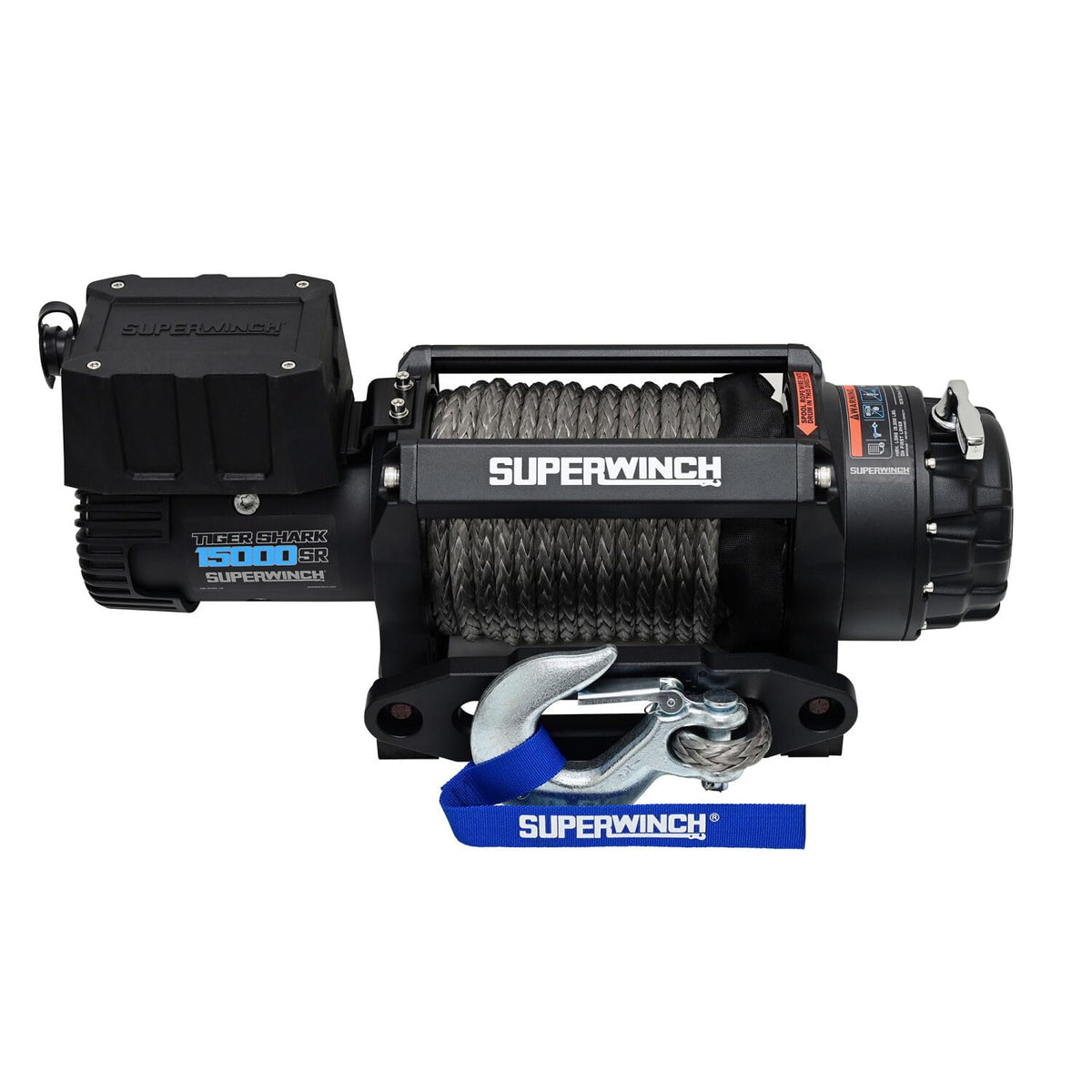 SUPERWINCH Tiger Shark, 15000 lb Capacity, Hawse Fairlead, 15/32 in x 78 ft Synthetic Rope, 12V, Kit