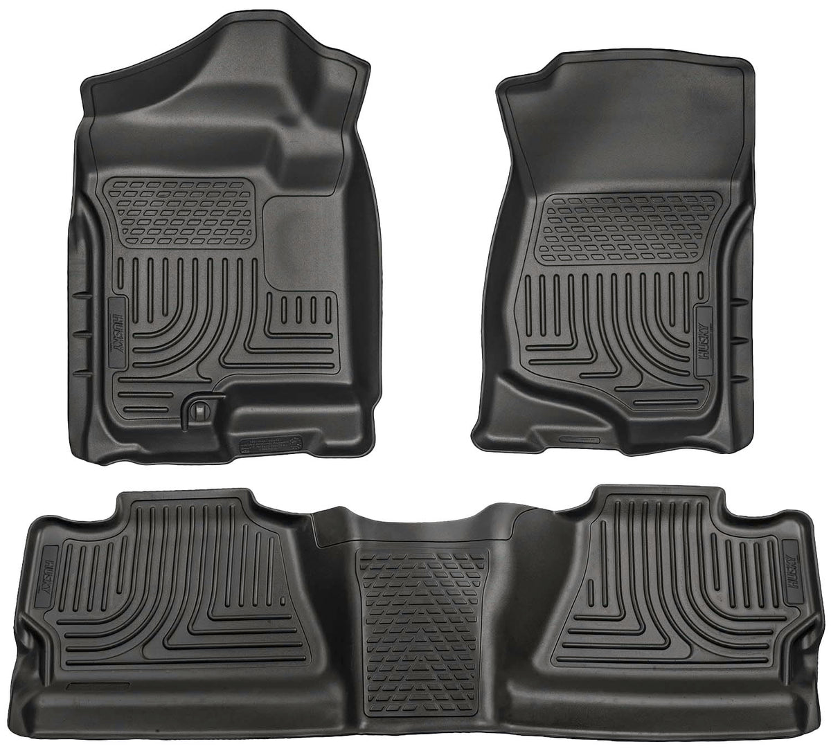 Husky Liners Weatherbeater Floor Mats | Fits 2007 - 2013 Chevrolet Silverado & GMC Sierra 1500; 2007-2014 Silverado/Sierra 2500/3500 Crew Cab (Footwell Coverage) | Front & 2nd Row, 3-pc Black - 98201