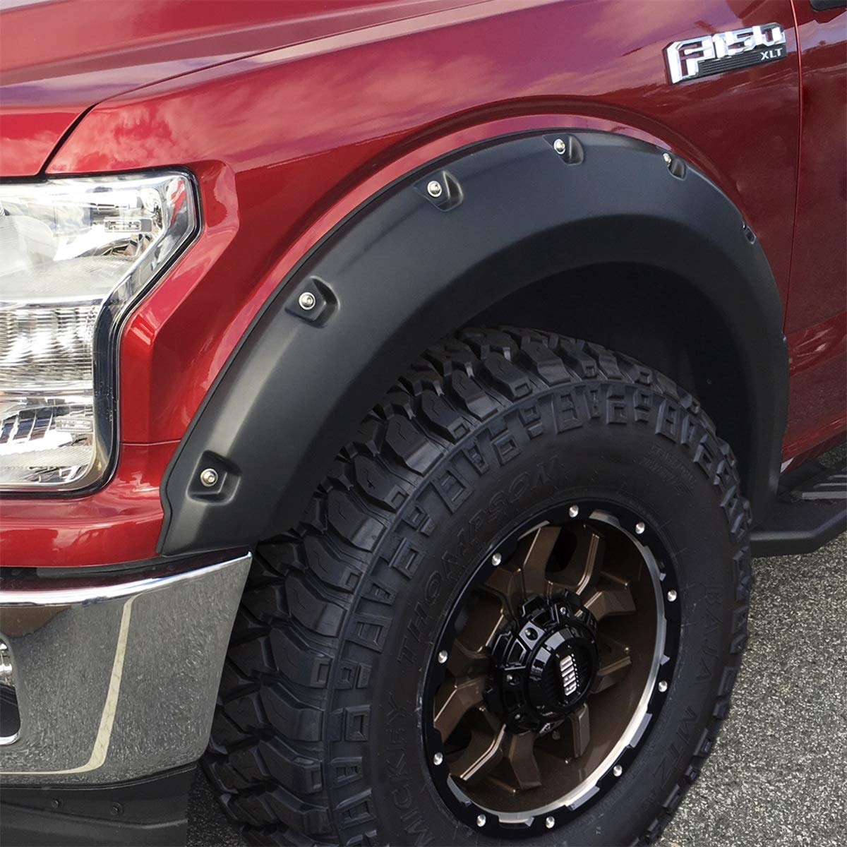 Bushwacker Pocket/Rivet Style Front Fender Flares | 2-Piece Set, Black, Smooth Finish | 20109-02 | Fits 2018-2020 Ford F-150 (Excludes Models w/Tech Package)