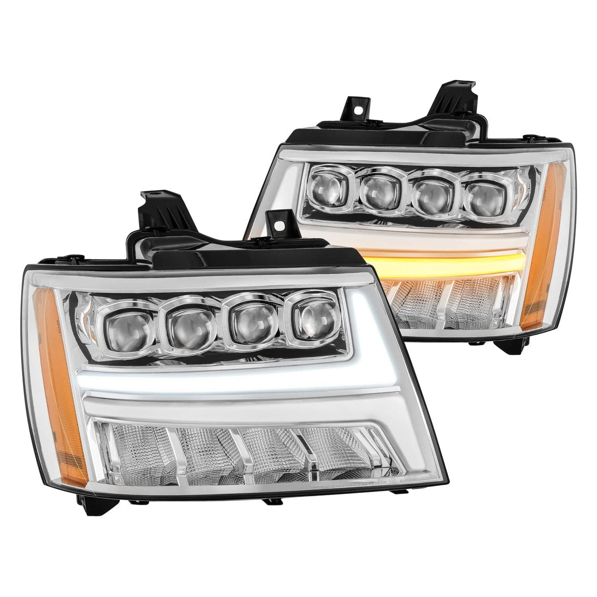 AlphaRex 07-13 Chevy Avalanche NOVA LED Proj Headlights Plank Style Design Chrome w/Activ Light/DRL