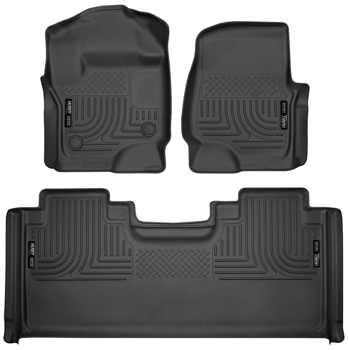 Husky Liners Weatherbeater Floor Mats | Fits 2017-2026 Ford F-250/F-350 SUPERCAB ONLY with Factory Carpet Without Fold Flat Storage | Front & 2nd Row, 3-pc Black - 94071