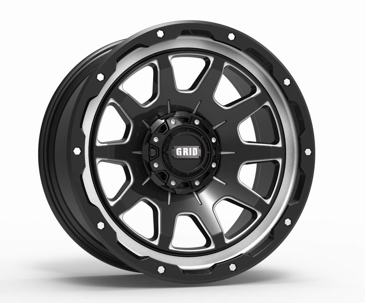 Grid Off-Road GD15 Custom Wheel - 20x9, 0 Offset, 5x127 Bolt Pattern, 87.1mm Hub - Gloss Black with Milled Accents Rim