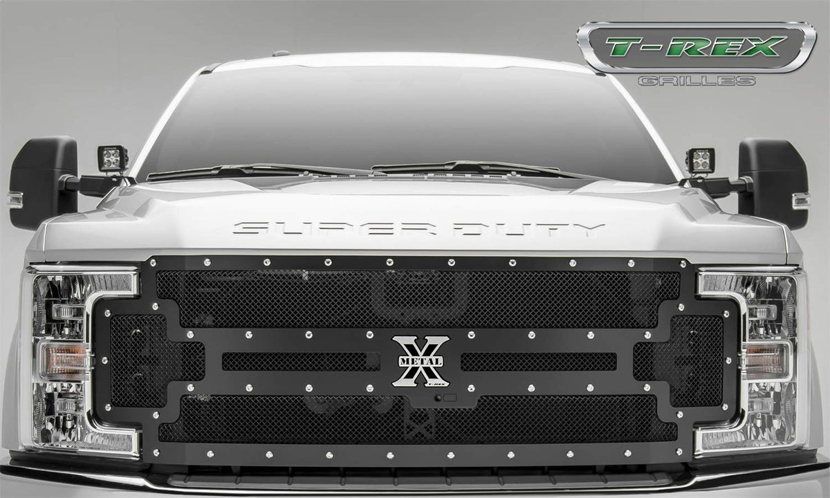 T-Rex Grilles 2017-2019 Super Duty X-Metal Grille, Black, 1 Pc, Replacement, Chrome Studs, Fits Vehicles with Camera - PN #6715371