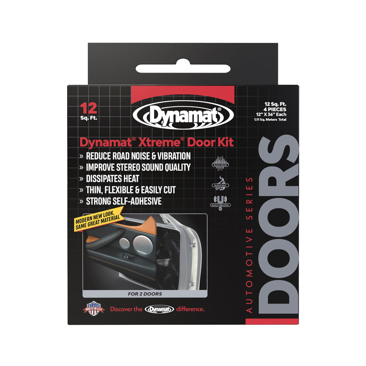 Dynamat Xtreme Sound Deadening Car Insulation Door Kit 10435 – Pre Cut Noise Dampening Kit for 2 Standard Car Doors – Easy Self Adhesive Install – Made in USA – 4 Sheets 12”x36” Each, 12 sq ft total