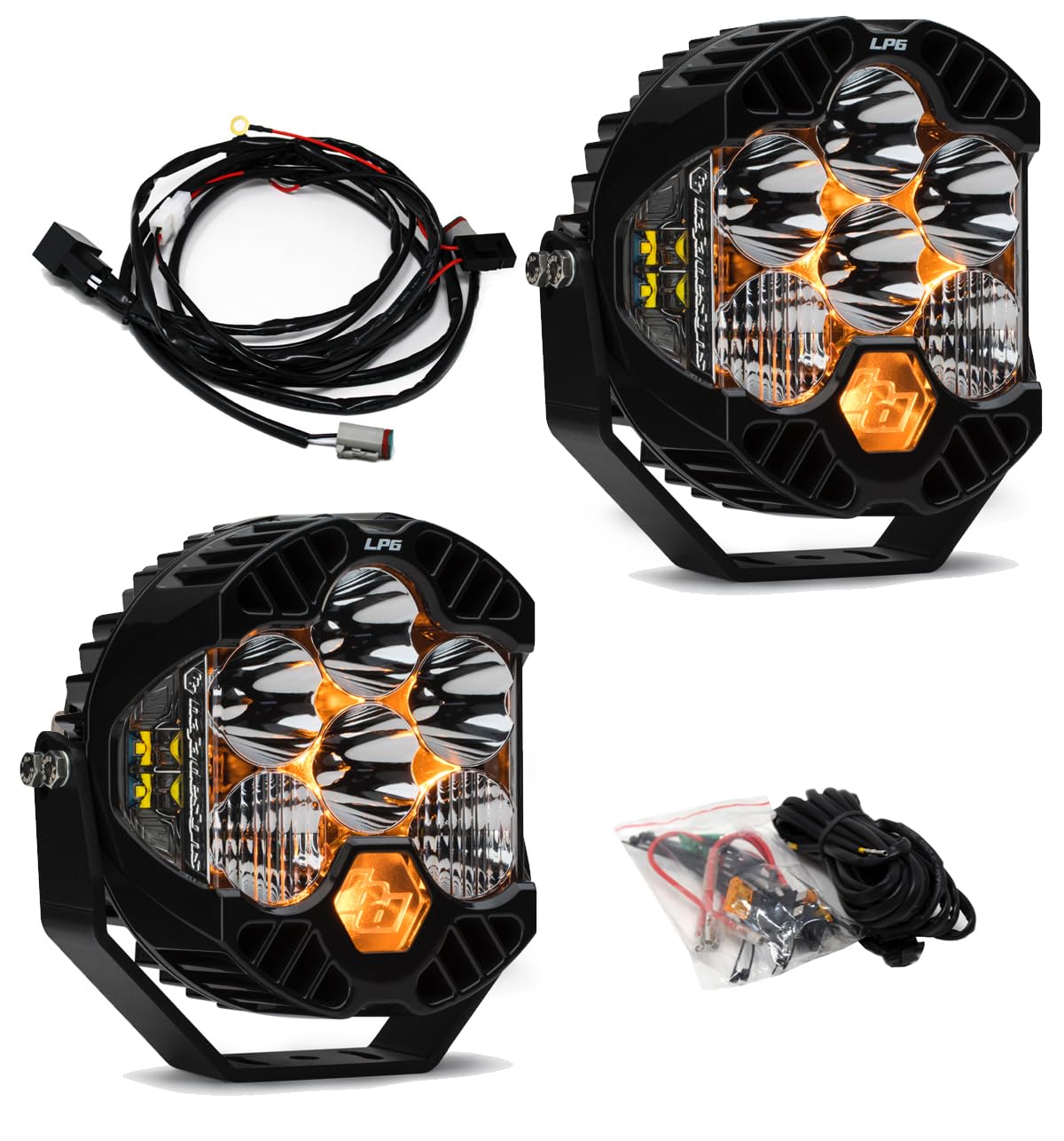 Baja Designs LP6 Pro LED Bumper Light Kit for Jeep Gladiator 2020-22, Wrangler JL 2018-22 with OEM Steel Bumper (Toggle Switch Wiring Harness)