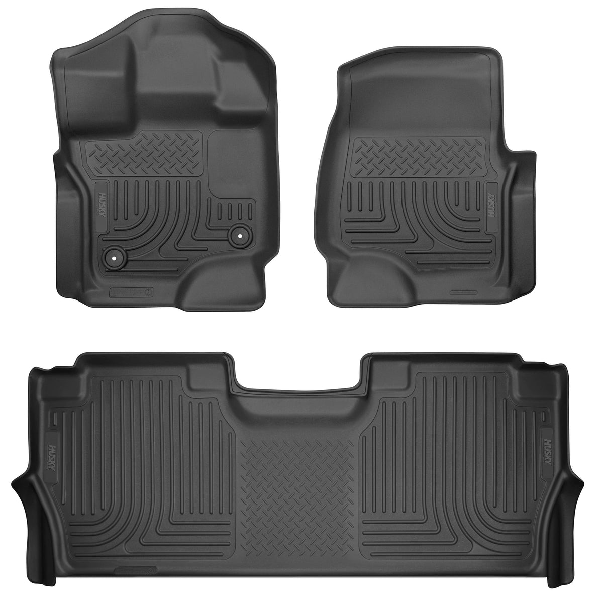 Husky Liners Weatherbeater Floor Mats | Fits 2021-2026 Ford F-150, 2022-2026 Lightning, SuperCrew (Crew Cab) w/Carpet & w/Fold Flat Storage | Front & 2nd Row, 3-pc Black - 94121