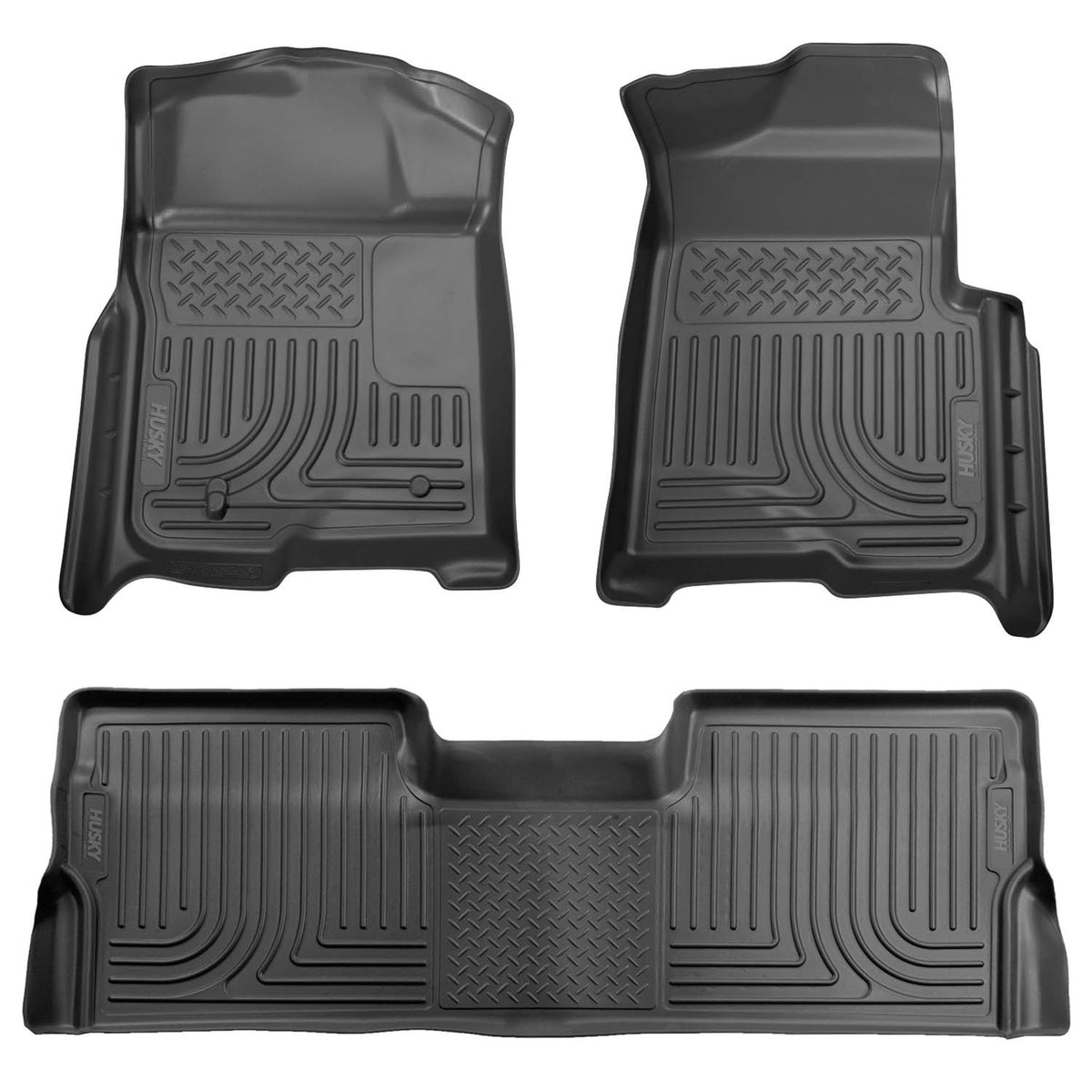 Husky Liners Weatherbeater Floor Mats | Fits 2009 - 2014 Ford F-150 SuperCrew Cab w/out Manual Shifter (Footwell Coverage) | Front & 2nd Row, 3-pc Black - 98331