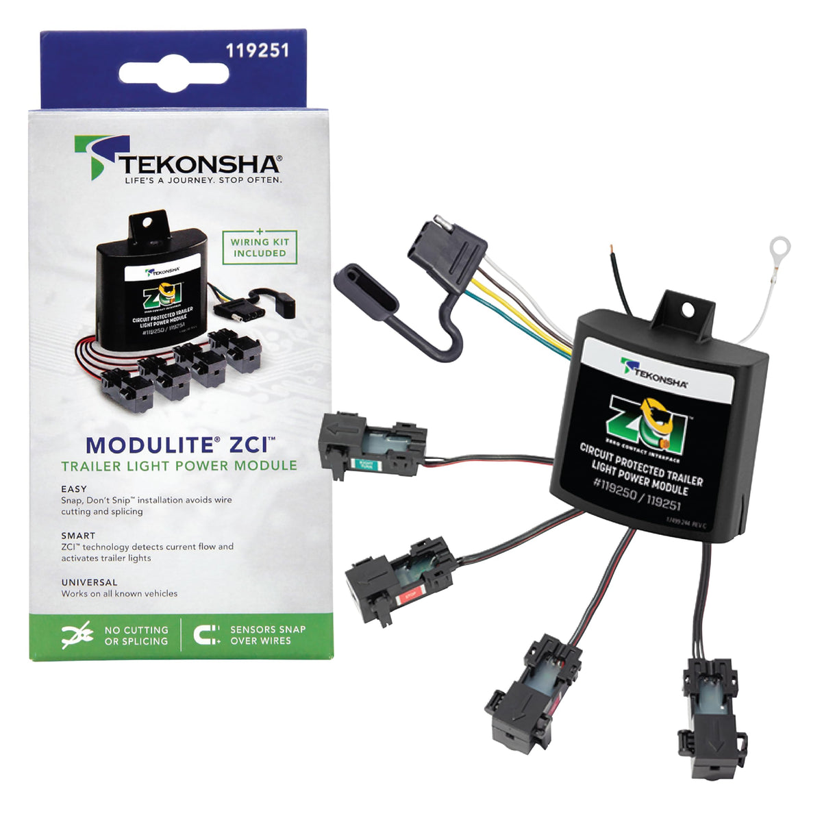 Tekonsha 119251 ZCI Zero Contact Interface Universal ModuLite & Installation Kit, Universal Wiring Harness, Circuit Protected, Works with 2 or 3 Wire Systems, 12-Volt Vehicle Systems Only