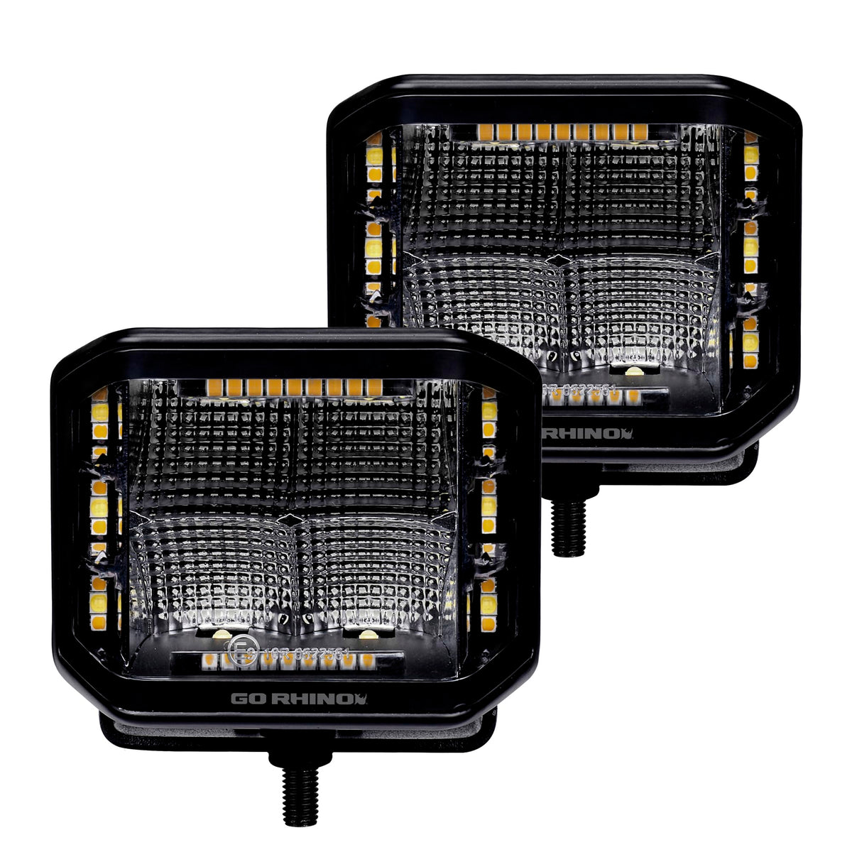 Go Rhino Xplor Lighting: Blackout Combo Series 4x3 LED Cube Sideline Flood Lights (Pair) | Surface Mount (Threaded Stud Mount) Aluminum, Black | 750700322FCS