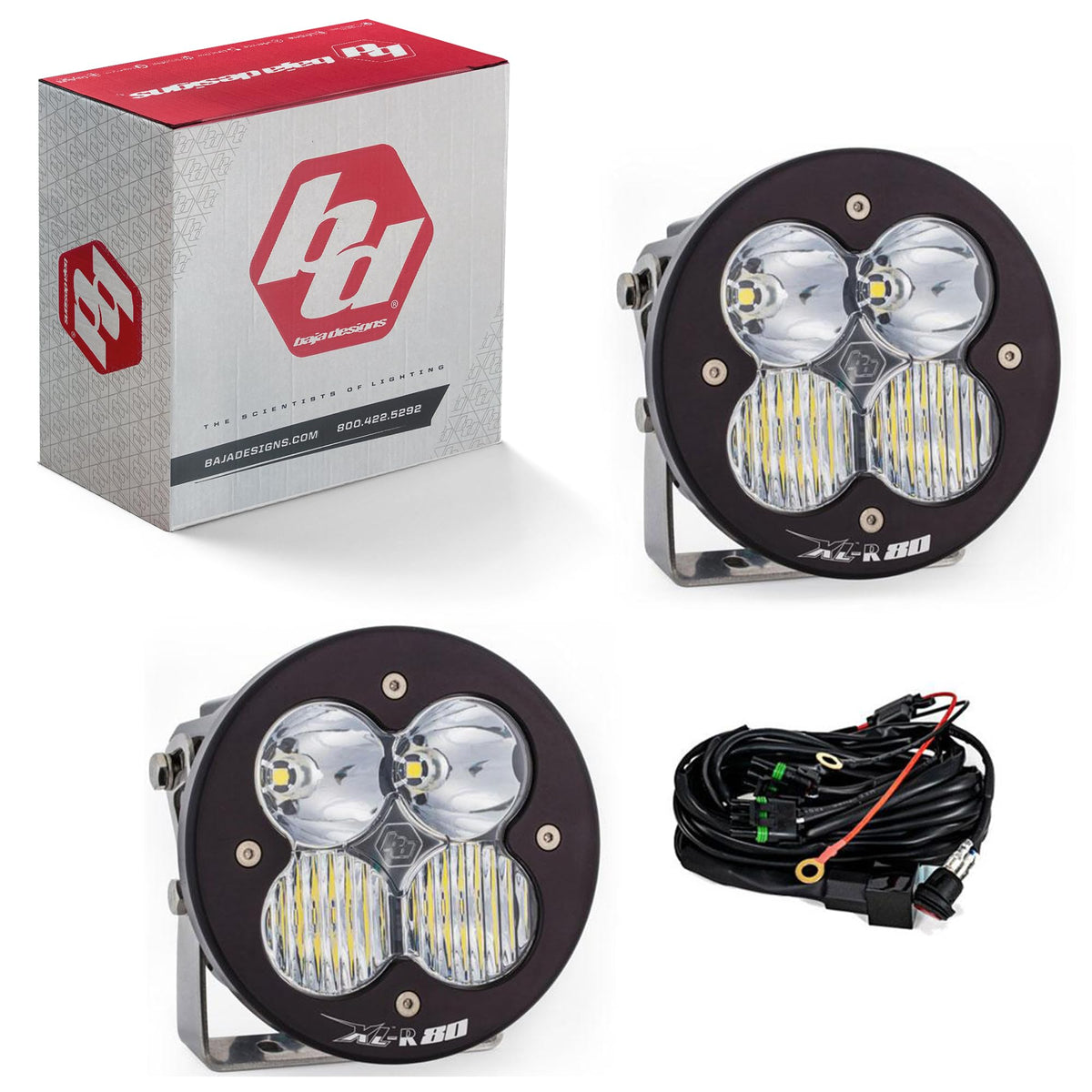 Baja Designs XL-R 80 LED Light Pod Pair for Off Road - 2 PCS LED with Wiring Harness (Driving/Combo; Clear)