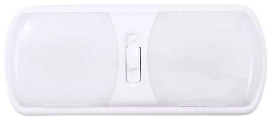Arcon 20714N LED Ceiling Double Light – Euro-Style 12V Soft White Dome Fixture with White Lens, 11.56 x 4.95 Inch, 3-Position Switch, Compact Interior Lighting for RV, Camper, Trailer