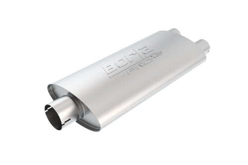 BORLA 400487 ProXS ProXS Muffler 3" Center Inlet/ 2.5" Dual Outlet, 4" x 9.5" Oval, 19" Long Body, 24" Overall Length. Universal Part. Reversible Design. Notched Necks.