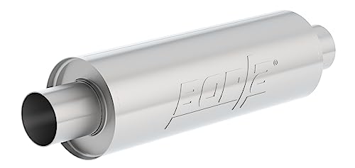 BORLA 401392 XR-1 Sportsman Universal Performance Muffler 2.5" Center / 2.5" Center Outlet 5" Round x 15" Long Body 20" Overall Length Un-Notched Necks Reversible DesignT-304 Stainless Steel