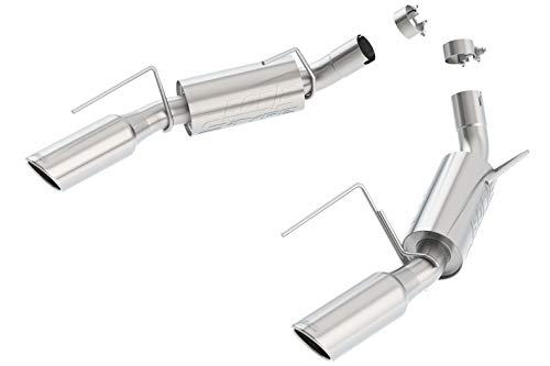 BORLA 11750 Axle-Back Perf. Exhaust Sys. for '05-'09 Ford Mustang GT 4.6L V8 & '07-'09 Shelby GT500 5.4L V8 T-304 Stainless Steel S-Type Dual Split Rear Exit Single 4" Round Chrome Tips Each Side