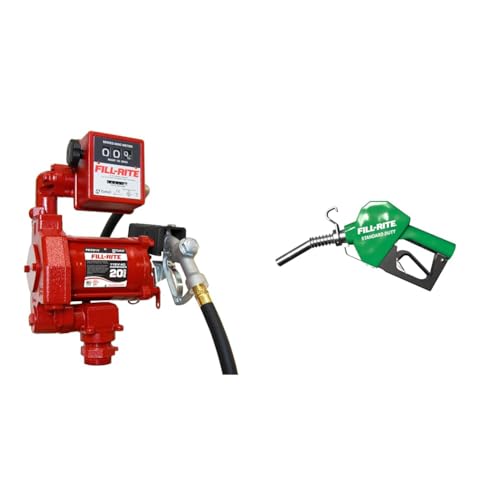 Fill-Rite FR701V 115V 20 GPM Fuel Transfer Pump With Standard Mechanical Meter Package & SDN075GAN ¾" 3 to 15 GPM Automatic Standard Duty Fuel Transfer Nozzle, Green