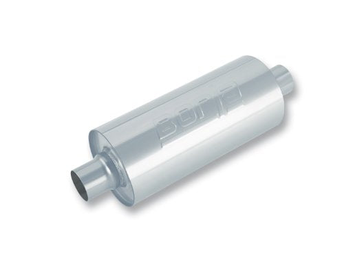 BORLA 400436 Specialty Muffler - Heavy Duty (Truck) - 3" Center Inlet/ 3" Center Outlet 6.75" Round x 24" Long Body 29" Overall Length. Universal. Reversible. Un-Notched Necks.