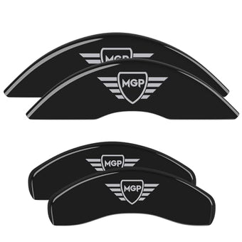 compare product MGP Caliper Covers 23239SMGPBK MGP Black Powder Coat Finish, Silver Characters, Set of 4