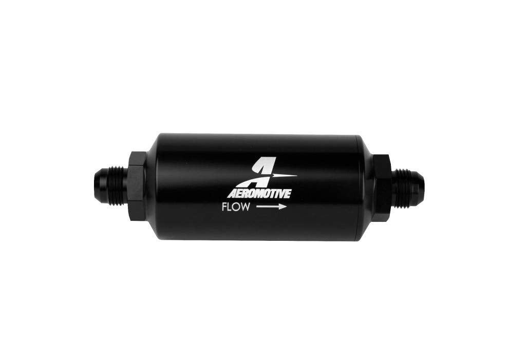 Aeromotive 12375 In-Line Filter (- AN-08 size Male - 10 Micron Microglass Element - Bright-Dip Black)