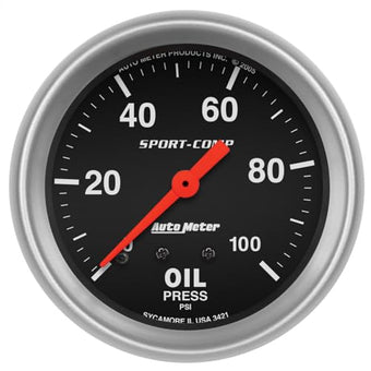 compare product Auto Meter 3421 Sport-Comp Mechanical Oil Pressure Gauge Regular, 2-5/8