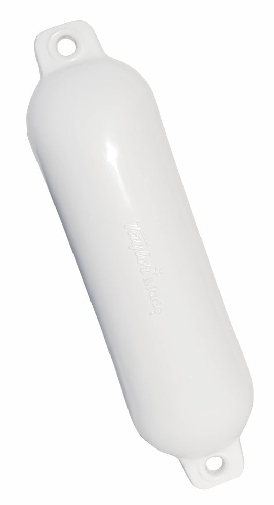 Taylor Made Hull-Gard Inflatable Boat Fender, White (8.5" x 29"), Unique Oval Shape, Molded Football Needle Inflation Valve, Seamless Construction, Double Eyelets - 1028