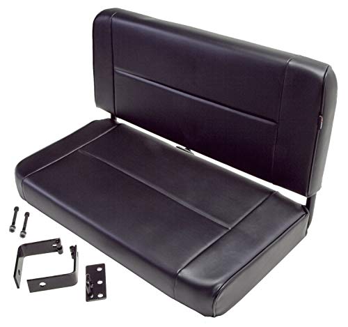 Rugged Ridge Seat - Fits 1955–1995 Jeep CJ & Wrangler YJ - Durable Rear Seat with Fixed-Back Design - Automotive-Grade Vinyl Construction & Powder-Coated Steel Frame - Black