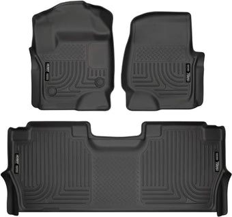 compare product Husky Liners Weatherbeater Floor Mats | Fits 2017-2026 Ford F-250/F-350/F-450 Crew CAB with Factory Carpet & with Factory Underseat Storage ONLY | Front & 2nd Row, 3-pc Black - 94061