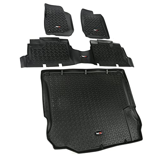Rugged Ridge Floor Liner Set for Jeep Wrangler JKU | Front/Rear/Cargo, 4-Piece Set, Black | 12988.04 | Fits 2011-2018 Jeep Wrangler JKU 4-Door