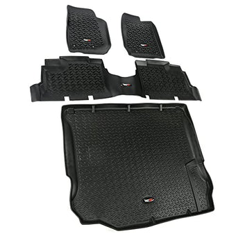compare product Rugged Ridge Floor Liner Set for Jeep Wrangler JKU | Front/Rear/Cargo, 4-Piece Set, Black | 12988.04 | Fits 2011-2018 Jeep Wrangler JKU 4-Door
