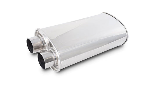 Vibrant Muffler, Streetpower, 2-1/2 in Same Side Inlet, 2-1/2 in Same Side Outlet, 15 x 5 x 9 in Oval Body, 19 in Long, Stainless, Polished, Universal, Each