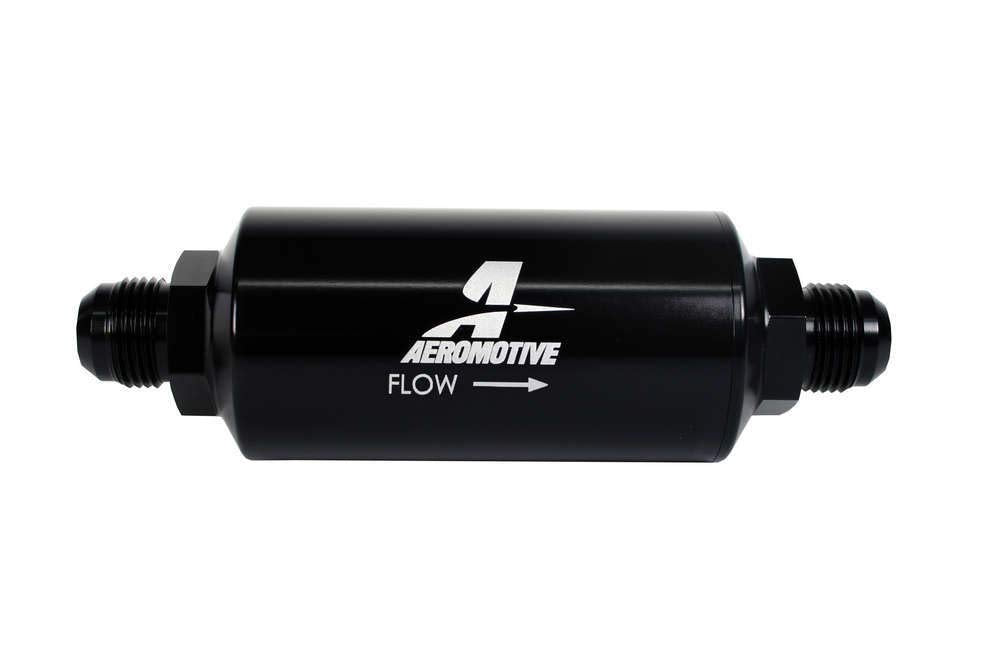 Aeromotive 12387 In-Line Filter (- AN -10 Male 10 Micron Fabric Element Bright Dip Black Finish)