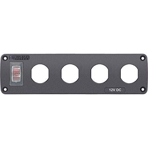 Blue Sea Systems 4369 Water-Resistant Accessory Panel, 4 Blank Sockets, Grey