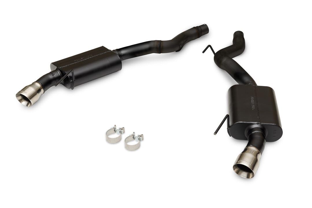 Flowmaster Exhaust System, American Thunder, Axle-Back, 3 in Diameter, Dual Rear Exit, 4 in Polished Tips, Stainless, Black Ceramic-Metallic, Kit