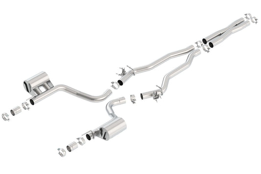 BORLA 140648 Cat-Back Sys. for '15-'23 Dodge Challenger SRT Hellcat 6.2L V8 AT/MT RWD With MDS (cyl. deact.) Valves. BORLA Has Valve Simulators. BORLA Does NOT Include Tips Use Factory Bezel/Valance.