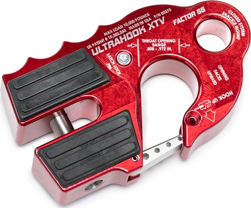 Factor 55 Ultrahook XTV Closed System Shackle Mount, Max Rated Load: 10,000 Pounds and Breaking Strength: 21,000 Pounds - Red
