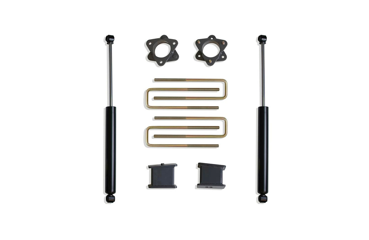 MaxTrac SUSPENSION'S Part# 901340 is A 3" Rear Box KIT Including 3" Lift STRUT SPACERS, 4" Lift Blocks, U-Bolts & A Pair of MAX TRAC Rear Shocks