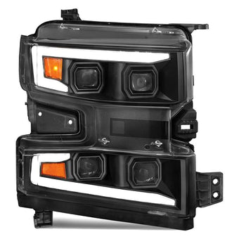 compare product ANZO USA ANZO - 19-22 Chevrolet Silverado 1500 LED Proj HL w/LGT Bar SwBk Seq. Blk w/in. Light - Driver Side ON (111566-L)