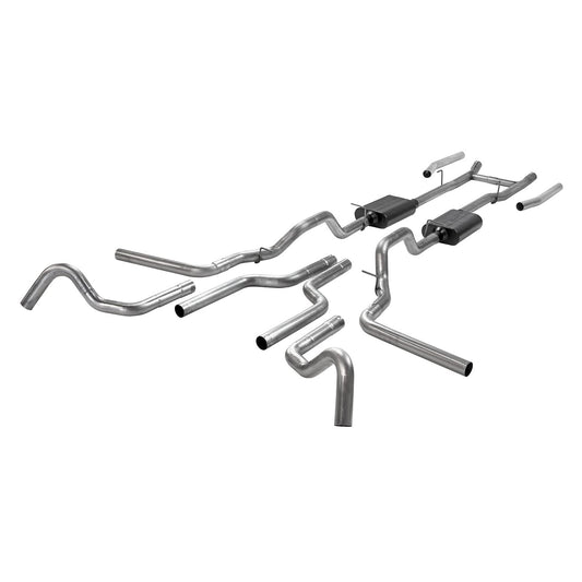 Flowmaster 817938 American Thunder Crossmember-Back Exhaust Kit 2.5 Inch 409 Stainless Steel Dual Exit Compatible with 1967-1972 Ford F-100/250/350 V8 Without Side Tank, 2WD Short and Long Bed