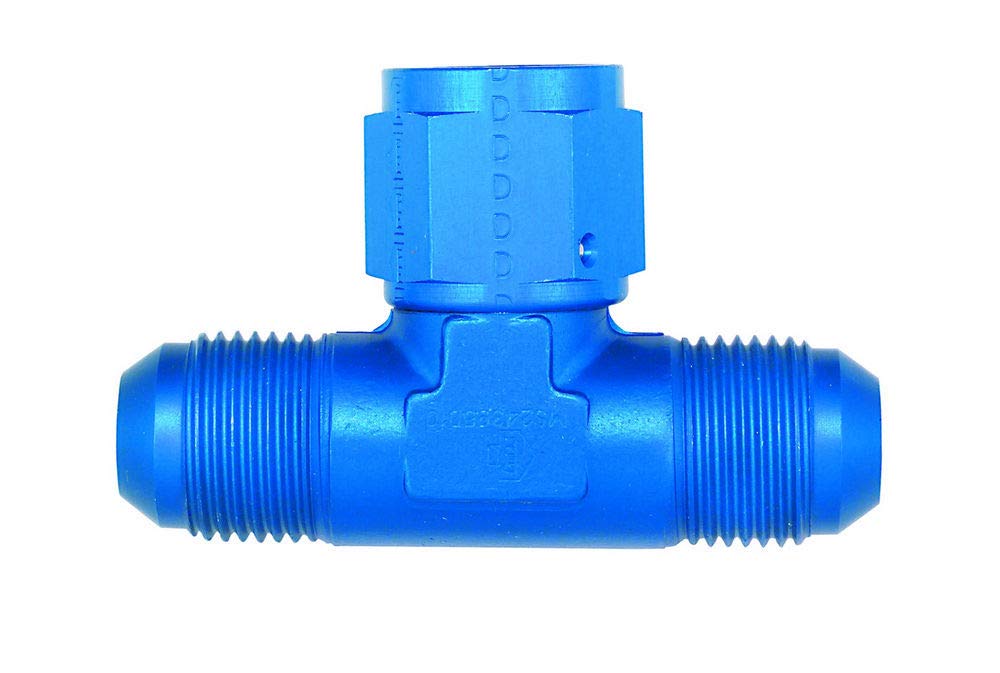 Aeroquip FCM2282 Tee w/Female On The Bottom -6AN Dash Size x -6AN Dash Size x -6AN Dash Size Aluminum Blue Anodized Tee w/Female On The Bottom