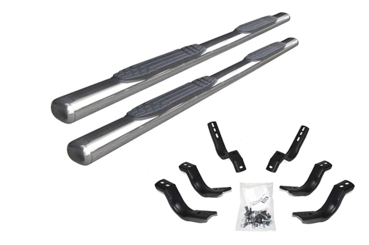 RealTruck 4" Oval 1000 Series Sidesteps & Brackets | Stainless Steel, Polished | 104415680PS | Fits 2015-2026 Ford F-150 Super Cab Pickup; 2017-2020 Ford F-150 Raptor Super Cab Pickup